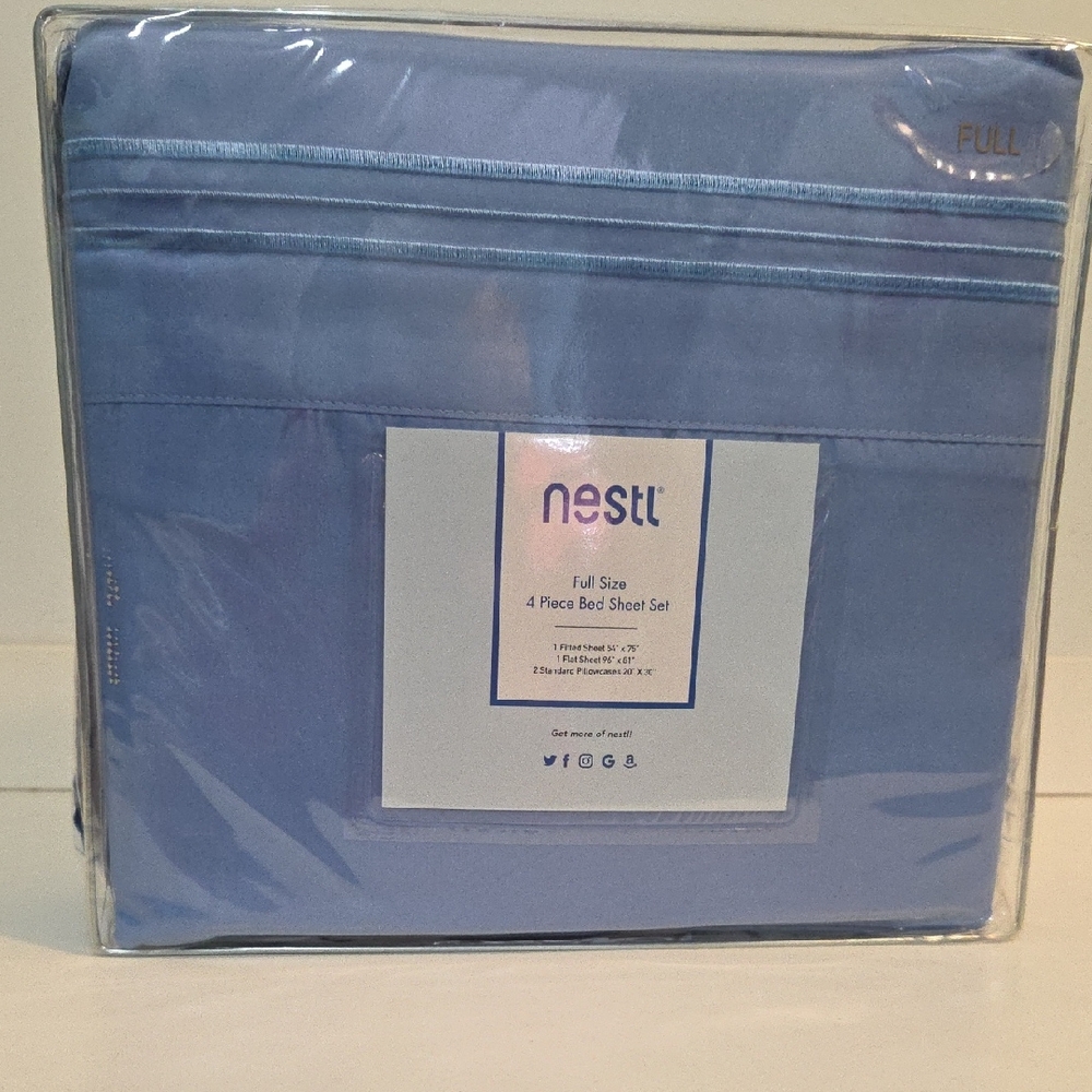 NESTL Full Size Sky Blue Bed Sheet Set